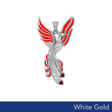 Celtic Phoenix Solid White Gold Pendant with Gems and Enamel WPD5873 - Jewelry